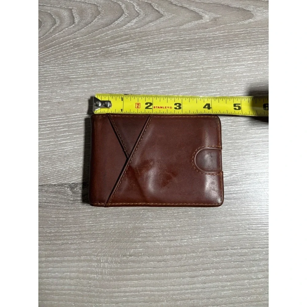 Kinzd Mens Brown Leather Bifold Money Clip Wallet with ID Window Minimalist